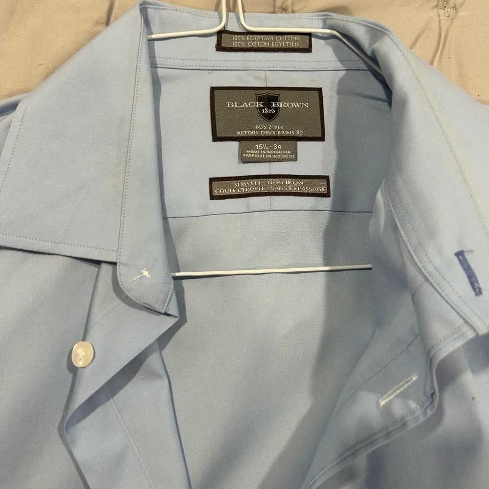 Black Brown 1826 Slim Fit Non-Iron Light Blue Cotton Dress Shirt Men’s M